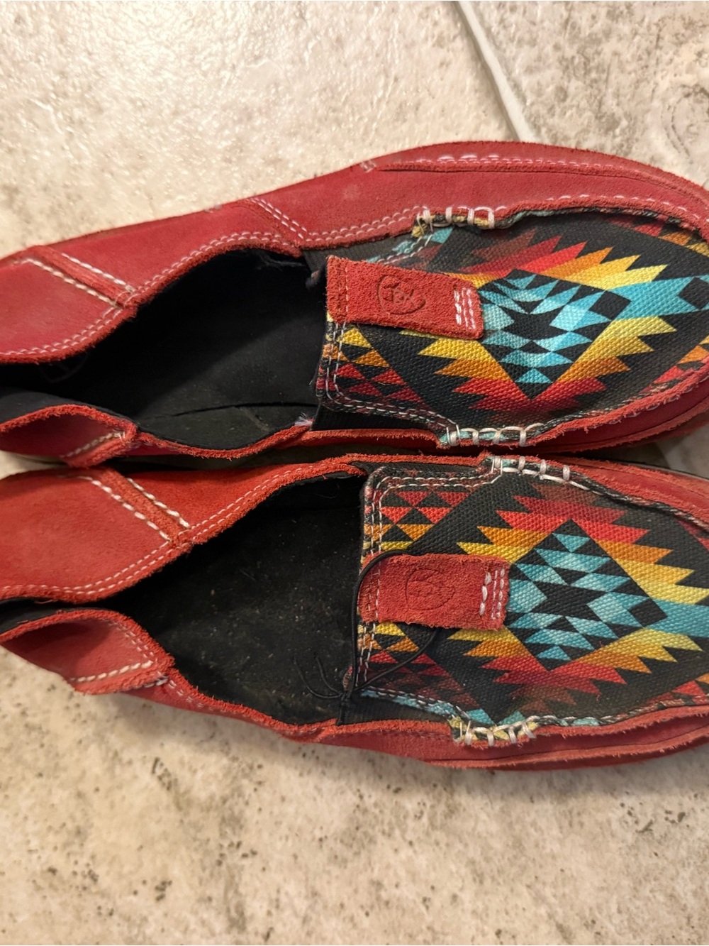 Ariat Red Slip-On Loafers with Multicolor Aztec Print